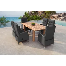 Ploß Idaho/Rocking Garten-Essgruppe für 6 Personen, grau/schwarz, Alu/Polyrattan, ausziehbarer Tisch & verstellbare Sessel, zertifiziertes Material, FSC®-zertifiziertes Produkt