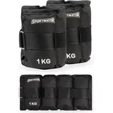sportinator SPORTINATOR® Arm- und Bein-Gewichtsmanschetten Set 2 x 1 kg | mit Klettverschluss * Vierkantring | gleichmäßige Gewichtsverteilung | STR-12 - Schwarz
