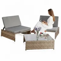 Mucola Balkonset Balkon-Sitzset 3-teilig aus Polyrattan – kompakt für Balkon & Terrasse, (Sitzgruppe, 3-teiliges Sitzset bestehend aus 2 Sesseln und 1 Tisch), Kompakte Bauweise für Balkon und kleine Terrassen grau