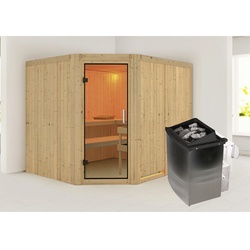 KARIBU Sauna »Haaspsalu«, inkl. 9 kW Saunaofen mit integrierter Steuerung, für 4 Personen - beige