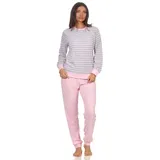 normann RELAX by Normann Damen Frottee Pyjama Langarm mit Bündchen in edler Streifenoptik - 291 201 13 780, Farbe:grau-Melange, Größe:36/38 - 36-38
