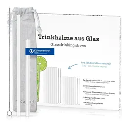 WISEFOOD 14 Halme + 4 Bürsten (1 Set) - Glastrinkhalm Set: 14 Halme + 4 Bürsten