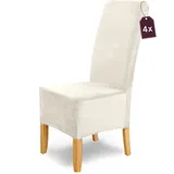 SCHEFFLER-Home Stretch Stuhlhussen Samt Puma Velvet/Velours Stuhlhussen Weiß-Ecru 4er Set/Stuhlabdeckung als Stuhlhussen Schwingstühle/Spann-Stuhlhussen Lang/eleganter Chenille Stuhlüberzug