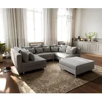 DeLife Wohnlandschaft Clovis Hellgrau modular Strukturstoff Hocker