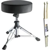 K&M 14010 Drumhocker Piccolino mit Drumsticks, Schlagzeug Zubehör, Schwarz, Silber