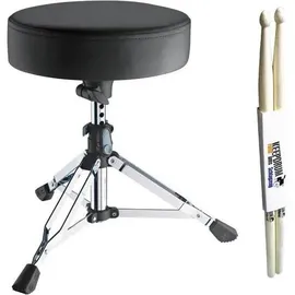 K&M 14010 Drumhocker Piccolino mit Drumsticks, Schlagzeug Zubehör, Schwarz, Silber