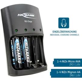 Ansmann Nickel-Zink Ladegerät für 1,6V NiZn AA & AAA Akkus inkl. 4x AA 2500mWh - ANSMANN