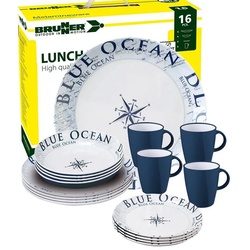 BRUNNER Geschirr-Set »BRUNNER Melamin Campinggeschirr BLUE OCEAN (8, 12, 16 oder 36-Teilig), Rutschfest, Leicht« (16-tlg)