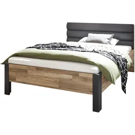 Begabino Bettgestell BEGABINO "Dallas Bett, Jugendbett mit gepolstertem Kopfteil", beige (graphit, montana oak), B:126cm H:96cm L:205cm, Betten, Bettgestell, Polsterbett wahlweise in 140 oder 120 cm