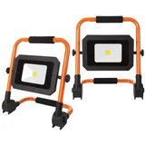 PEREL Baustrahler, LED fest integriert, Neutralweiß, 2er SET LED Arbeits-Leuchten Werkstatt-Lampen Handlampen IP 65 30 Watt orange