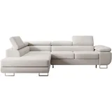 Selsey STEVIL - Ecksofa L-Sofa mit Schlaffunktion, Bettkasten, Ottomane links, Veloursbezug Creme