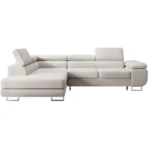 Selsey STEVIL - Ecksofa L-Sofa mit Schlaffunktion, Bettkasten, Ottomane links, Veloursbezug Creme