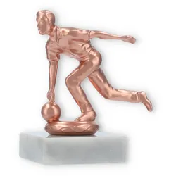 Pokal Metallfigur Kegeln Herren bronze auf weißem Marmorsockel 11,4cm