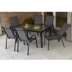 MERXX Gartenmöbelset »Amalfi«, 7-tlg., stapelbar/verstellbar, Aluminium/Textil - grau