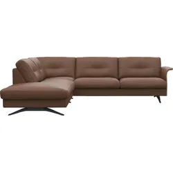 Ecksofa FLEXLUX "Glow bequem und komfortabel durch hochwertigen Sitzaufbau, L-Form", braun (old chesnut braun), B:268cm H:81cm T:224cm, 100% Echteder, Sofas, Skandinavisches Design, In hochwertiger Verarbeitung