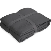 kamelshopping Musselin Decke Kuscheldecke 130 x 180 cm Grau/Schwarz