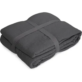 kamelshopping Musselin Decke Kuscheldecke 130 x 180 cm Grau/Schwarz