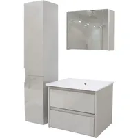 Mendler Badezimmerset HWC-B19, Waschtisch Spiegelschrank Hängeschrank, hochglanz ~ grau