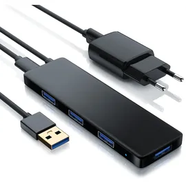 Primewire USB 3.2 Hub mit Netzteil, Ultra Slim 4-Port Verteiler, Datenhub für PC PS4 Notebook Netbook Laptop Ultrabook Tablet-PC MacBook, Bus-Powered
