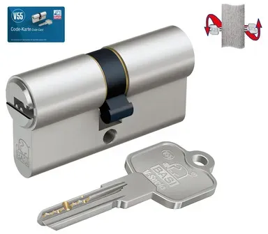 Profil-Doppelzylinder,Serie V55,Picking-,Aufbohrschutz,EN 1303:2015 geprüft,VS,N+G Funktion,BL 40/40 mm,5 Wendeschlüssel,Messing matt vernickelt