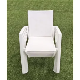 TEICO 7-tlg. Alu Gartenmöbel Set weiß ausziehbarer Tisch mit stapelbaren Stühlen - Weiß