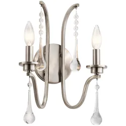 Wandleuchte Wandlampe Flurleuchte Schlafzimmerleuchte Stahl Kristalle 2-flammig
