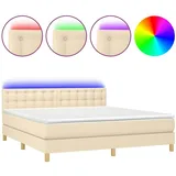 vidaXL Boxspringbett mit Matratze & LED Creme 160x200 cm Stoff