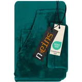 npluseins Decke mit Ärmeln Geschenke für Kinder 90x150 cm TV Deckenpullover Kuscheldecke das Original mit Ärmel & Bauchtasche 1448.2043, Petrol