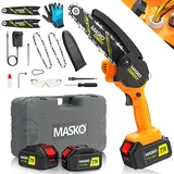 Masko MASKO® Mini-Kettensäge mit Akku 8000mAh Handkettensäge Elektro mit 2 Akku 4000mAh für Gartenscheren/Astscheren/Holzschneiden Motorsäge 800W automatisches Ölsystem