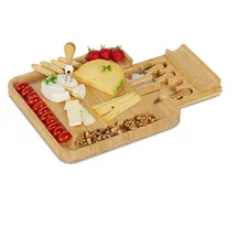 Relaxdays Käsebrett mit Käsemesser Set, Schneidebrett, Braun
