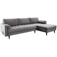 LebensWohnArt Sofa Ecksofa 260cm Ottomane beidseitig COMFORT grau Samt Federkern