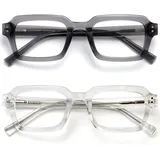 OPULIZE EDG Blaulichtfilter Lesebrille für Damen Herren, Entspiegelt Blendfreie UV400-Schutz Federscharnier Anti-Müdigkeit, Rechteckiger Rahmen, Computerbrillen Gaming, 2er-Pack Grau Klar +1,00