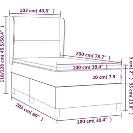 vidaXL Boxspringbett 100 x 200 cm Dunkelgrau