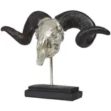 Hansmeier® Deko Skulptur Widder | Silber | Für Außen und Innen | 39 x 28 x 17 cm | Einrichtung Statue Geweih