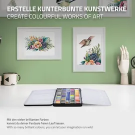 ECD Germany Aquarellfarben Set 48 Farben in Tragbarer Box, Vollaquarell Palette