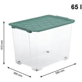 Rotho Aufbewahrungsbox EVO Safe mit Rollen und Deckel 65 L Mistletoe grün