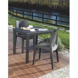Dmora Gartentisch Agrigento, Quadratischer Gartentisch, feststehender Couchtisch in Rattan-Optik, 100 % Made in Italy, 80x80h72 cm, Anthrazit