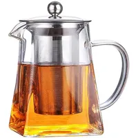 Glas-Teekanne Mit Abnehmbarem Teekanne, Borosilikatglas-Teekanne Hitzebeständige Quadratische Glas-Teekanne Mit Tee-Ei-Filter Milch-Oolong-Blumen-Teekanne,950Ml