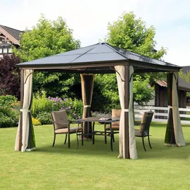 Outsunny Luxus Pavillon 3 x 3 m inkl. Seitenteile braun/natur