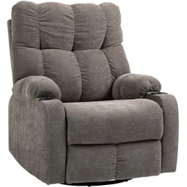 Homcom Relaxsessel Fernsehsessel mit Liegefunktion, Schaukelfunktion, Drehbar Tv-sessel mit Fußstütze, Taschenfederkern und Becherhalter, Hellbraun