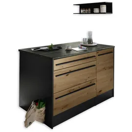 BASIC by Balculina Jazz Moderne Kücheninsel mit Arbeitsplatte freistehend in Anthrazit, Artisan Eiche Optik - Geräumige Kochinsel mit viel Stauraum - 145 x 90 x 90 cm (B/H/T)