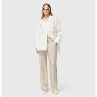 MAC Straight Leg Leinenhose mit Bindegürtel Modell 'Chiara', Beige,