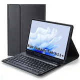 Truhuova Tastatur Hülle für Samsung Galaxy Tab A9+ 11" 2023 & Tab A11+ 11" – Abnehmbare Bluetooth Tastatur, Magnetisches Keyboard Case, Standfunktion 3 Winkel, Schutzcover Schwarz