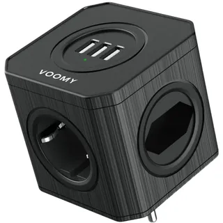 VOOMY 7-In-1 Steckdosenwürfel Ohne Kabel, Mehrfachsteckdose Mit USB Ladegerät, 3 USB-A Ports, 1 AC und 3 Euro Stecker, 4000W Steckdosenleiste Würfel, USB Verlängerungskabel, Schwarz