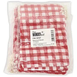 Frau WUNDERVoll® 12 Geschenksäckchen rot/weiß kariert 15 x 10 cm Baumwolle Adventskalender Säckchen Stoffbeutel zum Basteln und befüllen Gastgeschenk Hochzeit