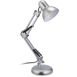 Relaxdays Schreibtischlampe verstellbare Gelenkarmlampe, E27-Fassung, schwenkbar, Büro Tischlampe Metall, silber, 54 x 15 x 25 cm
