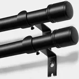 HOTOZON 2 Stück Gardinenstange Schwarz 80-148 cm, 25 mm Durchmesser Vorhangstange Ausziehbare, Teleskop Gardinenstange Fenster mit Kappenknäufen mit Halterungen, Gardinenstangen für Wohnzimmer