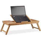 Relaxdays, Natur Laptoptisch Bambus XL, ideale Belüftung, höhenverstellbar, 5 Neigungswinkel, Lapdesk mit Schubfach, Standard