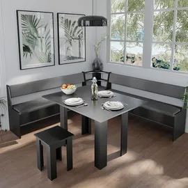 Vicco Eckbankgruppe Roman Schwarz 210 x 210 cm mit Tisch