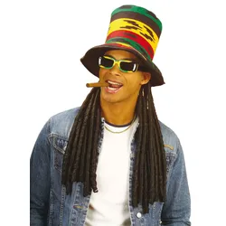 Bunter Bobby Rasta Zylinder mit Dreadlocks - OS